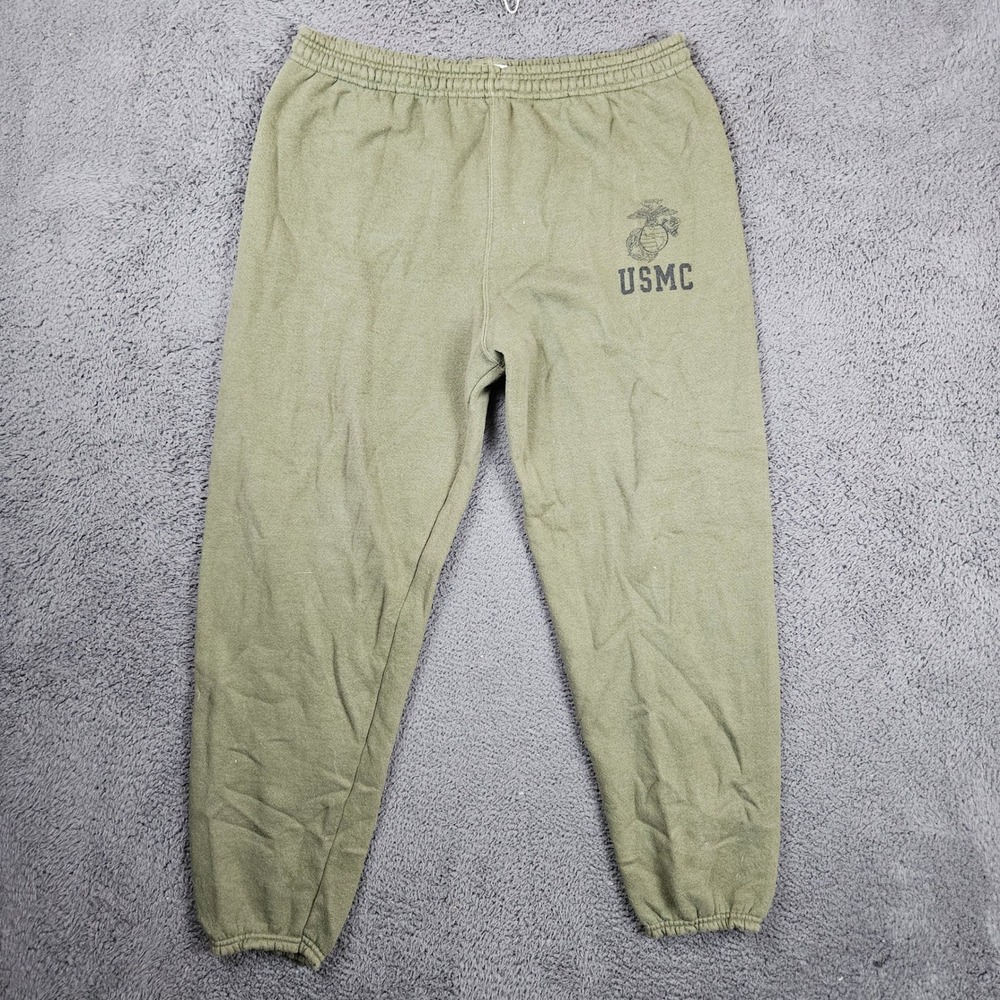Soffe Mens USMC Sweatpants Large Olive Green Military Fleece Lined Made in USA